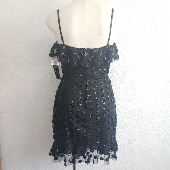 NWT Trixxi Sequined Flounce Sequin Polka Dot Black Mini Party Dress 1 Junior - Picture 5 of 8